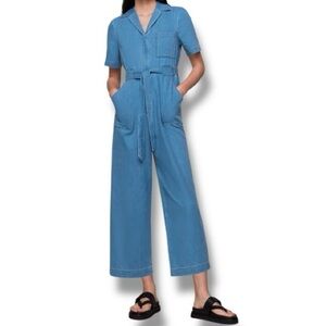 Whistles Ciara Wide Leg Zip Front Belted Denim Jumpsuit Size 10